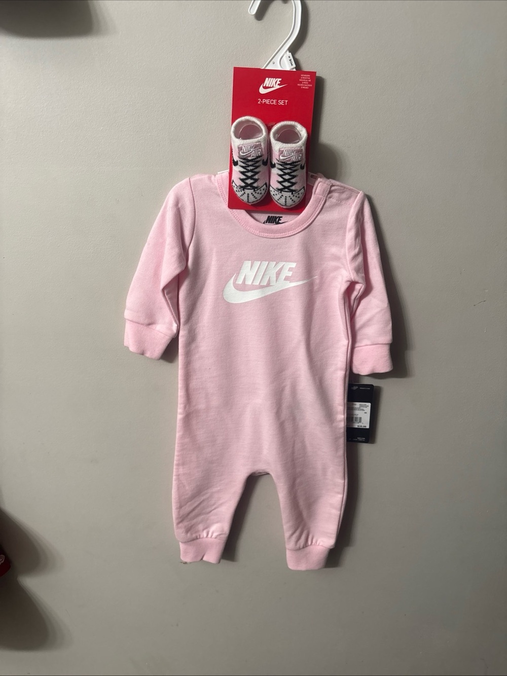 Nike Baby Girl 2 Piece Coverall & Booties Set Pink 6M NWT